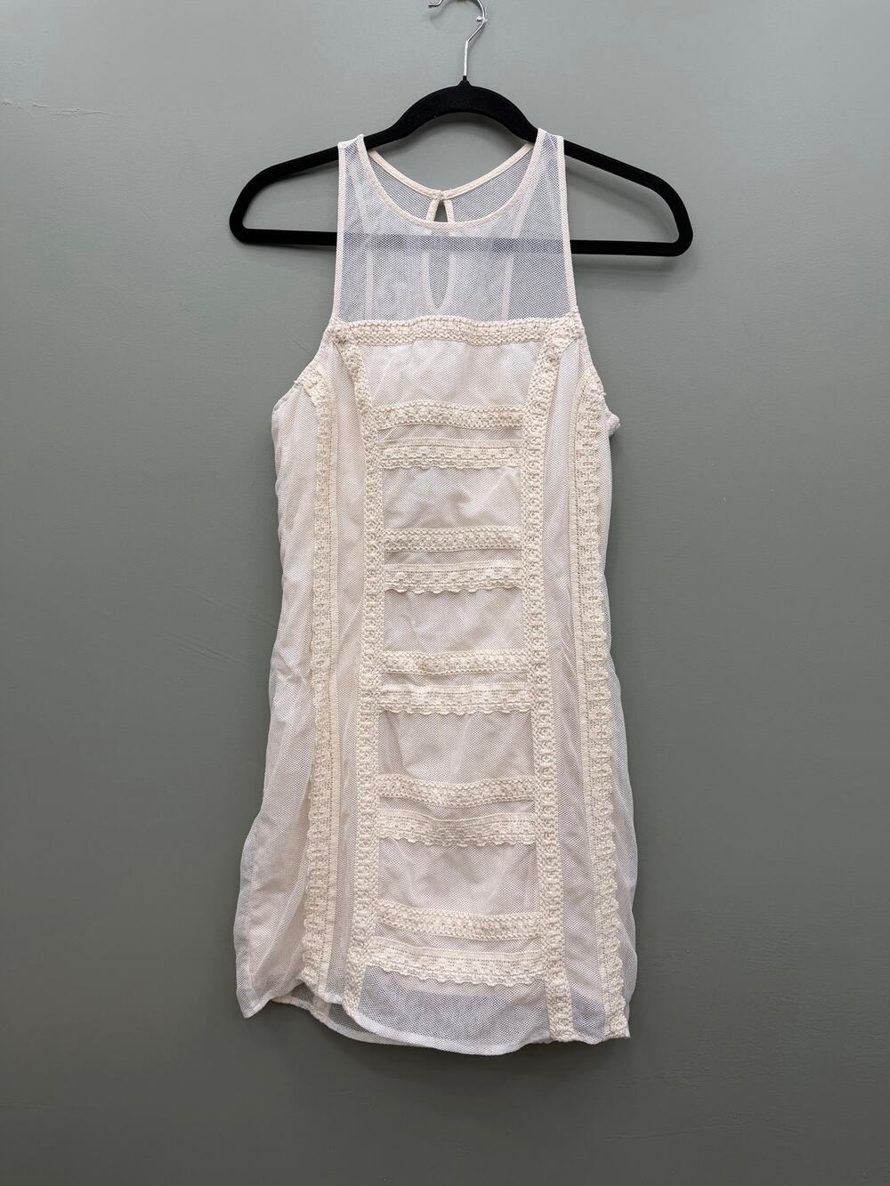 Abercrombie & Fitch M Ivory Sheer Mesh Crochet Lace Mini Dress Boho
